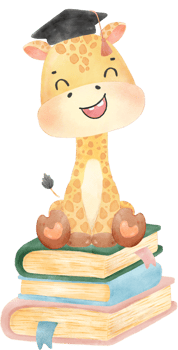 cute happy giraffe kid animal back to school with bag and books, children watercolour illustration png