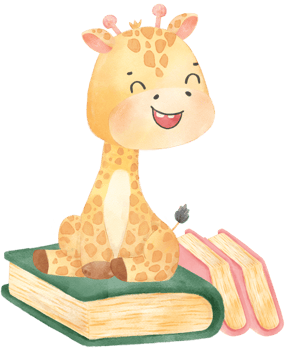 cute happy giraffe kid animal back to school with bag and books, children watercolour illustration png