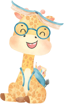 cute happy giraffe kid animal back to school with bag and books, children watercolour illustration png
