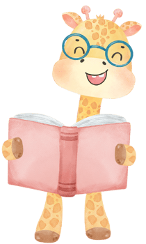 cute happy giraffe kid animal back to school with bag and books, children watercolour illustration png