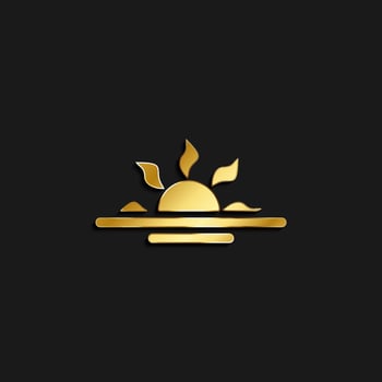 sun, sea gold icon. Vector illustration of golden style. Summer time on dark background .