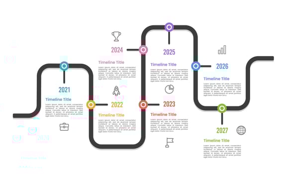 7-Year Timeline Infographic Roadmap to Success. Vector illustration.