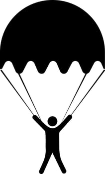 Parachute, man, icon. Summer vector icon Black Thin flat Symbol of Tourism for Web and App development Isolated on White Background. Vector on white background