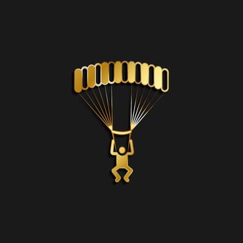 Parachute, man, icon gold icon. Vector illustration of golden style on dark background