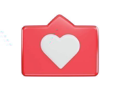 speech bubble with heart 3d render icon - red love message or social media like notifications vector