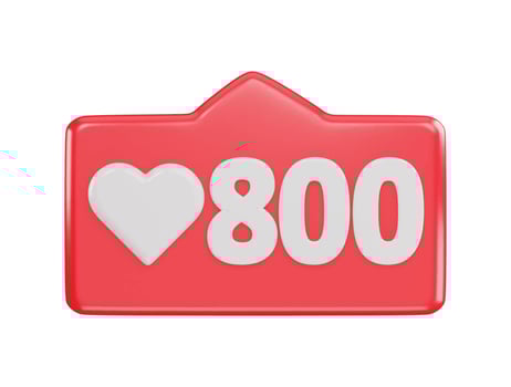 800 social media love react icon 3d rendering vector illustration