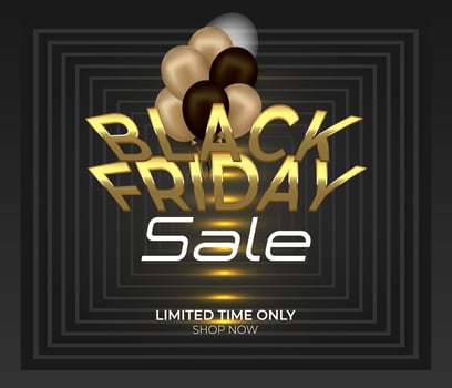 Black Friday Super Sale banner. Realistic 3d design stage podium. black Friday poster background, Open black gift box full of decorative, Golden text lettering, black discount label design. vector