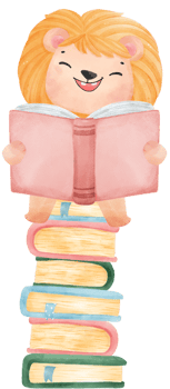 cute watercolour baby lion animal kid reading book, back to school cartoon character illustration png