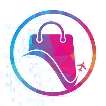 Travel shop logo vector template. Shop and plane logo. Sale and travel symbol or icon.