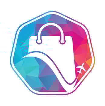 Travel shop logo vector template. Shop and plane logo. Sale and travel symbol or icon.