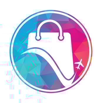 Travel shop logo vector template. Shop and plane logo. Sale and travel symbol or icon.