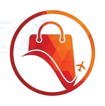 Travel shop logo vector template. Shop and plane logo. Sale and travel symbol or icon.
