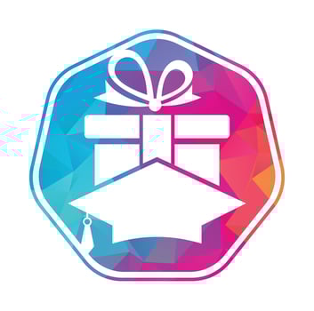 Education Gift Logo Icon Design. Education hat and gift logo icon vector. vector