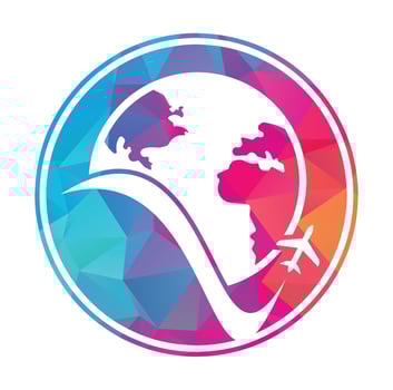 World travel logo design icon vector. Airplane and world symbol or icon. vector