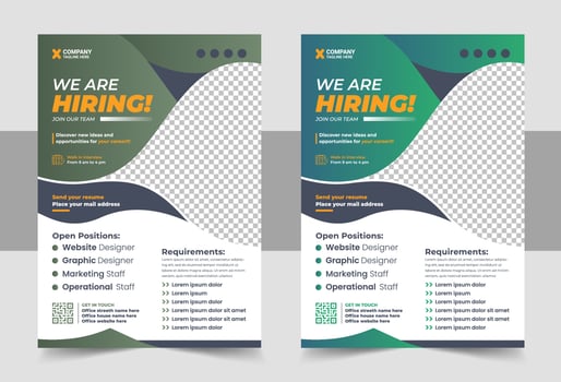 We are hiring flyer design template, Job Vacancy Flyer Template or Job vacancy flyer poster template design, Job offer leaflet template, cover, a4 size, flyer design vector