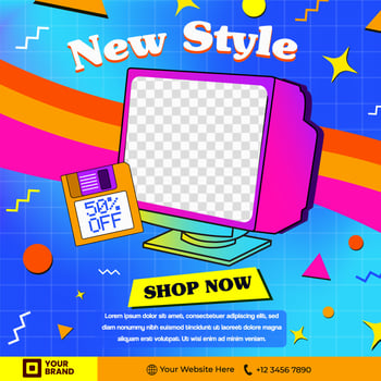 This trendy 90s themed Social media template is colorful and attractive, perfect for your company posts vector