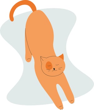 A cat is stretching on a blue background. vector