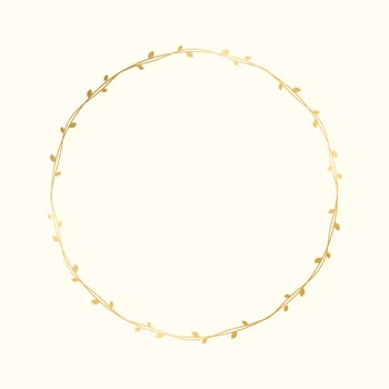 Circle golden frame with botanical design. Round vine frame wedding elegant wreath. Vector isolated illustration.