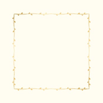 Square golden frame with botanical design. Round vine frame wedding elegant wreath. Vector isolated illustration.