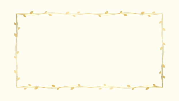 Rectangle golden frame with botanical design. Round vine frame wedding elegant wreath. Vector isolated illustration.