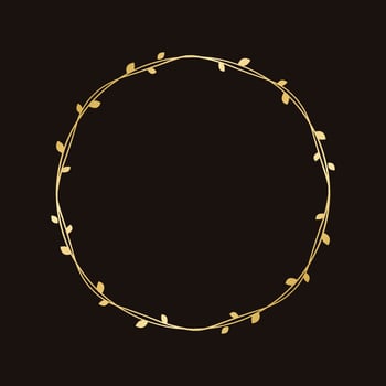 Circle golden frame with botanical design. Round vine frame wedding elegant wreath. Vector isolated illustration.