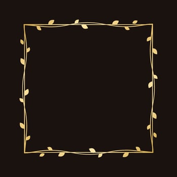 Square golden frame with botanical design. Round vine frame wedding elegant wreath. Vector isolated illustration.