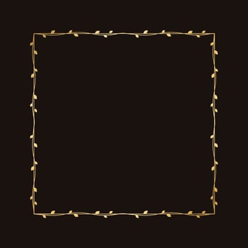 Square golden frame with botanical design. Round vine frame wedding elegant wreath. Vector isolated illustration.