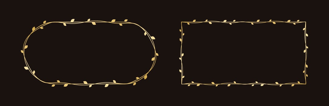Gold vine frame wedding elegant wreath set. Golden frame with botanical design. Vector isolated illustration.