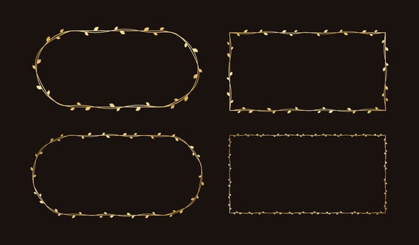 Gold vine frame wedding elegant wreath set. Golden frame with botanical design. Vector isolated illustration.