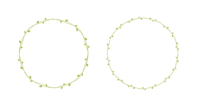 Round green vine frames and borders set, floral botanical design element vector illustration