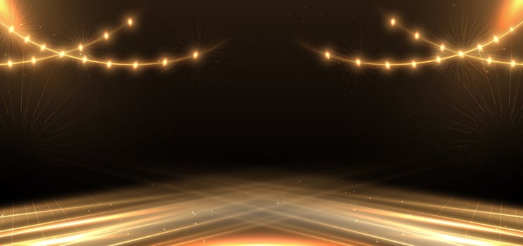 Elegant golden scene diagonal glowing with lighting effect sparkle on black background. Template premium award design. vector