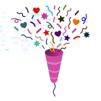 Cute party popper confetti isolated on white background. Confetti explosion, firecracker. vector