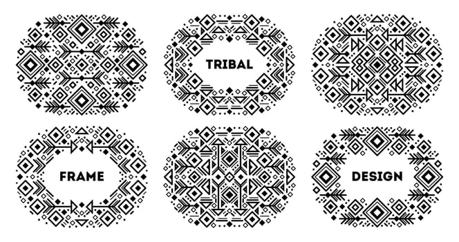 Vector set of tribal cover templates, decorative geometric aztec borders