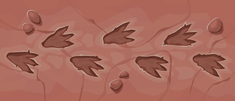 Top view of dinosaur footprint track on stones. vector
