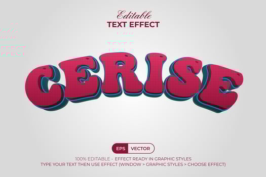 3D Text Effect Curved Style. Editable Text Effect Cerise Color Style. vector