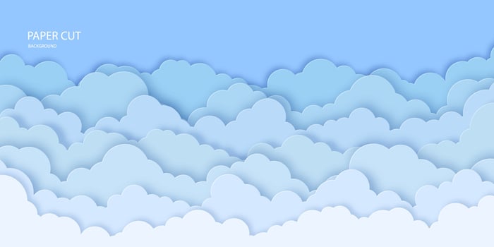 3d clouds on blue sky background in paper cut style. vector