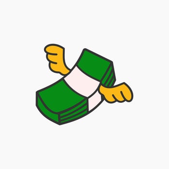 Money transfer illustration. Paper money with wings emoticon. vector