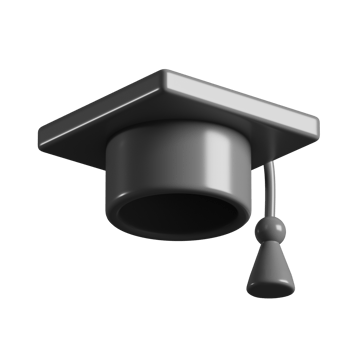 3D icon cute Graduation university or college black cap isolated on white background. Graduate college, high school, Academic, or university cap. Hat for degree ceremony. illustration isolated png