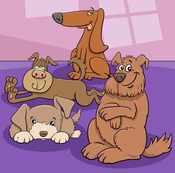 funny cartoon dogs comic animal characters group vector