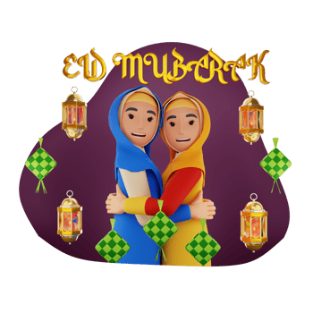 Muslim Women Hugging On Eid Mubarak 3D Character Illustration png