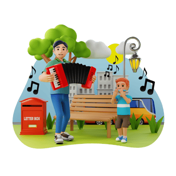 Accordion Player And Harmonica Player 3D Character illustration png