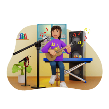 Woman Playing Guitar 3D Character Illustration png