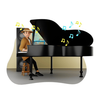Man Playing Grand Piano 3D Character Illustration png