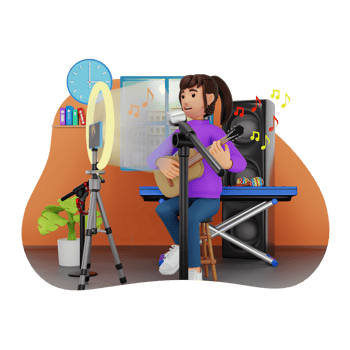 Woman Streaming Music Play Online, 3D Character Illustration png
