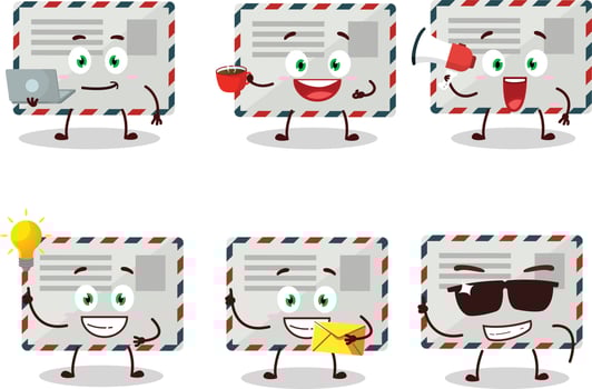 Envelope cartoon character with various types of business emoticons vector