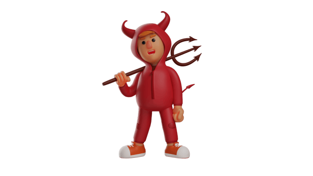 3D illustration. Handsome Red Devil 3D Cartoon Character. A handsome demon carrying a trident. A crimson demon with a serious face prepared to fight its enemy. 3D cartoon character png