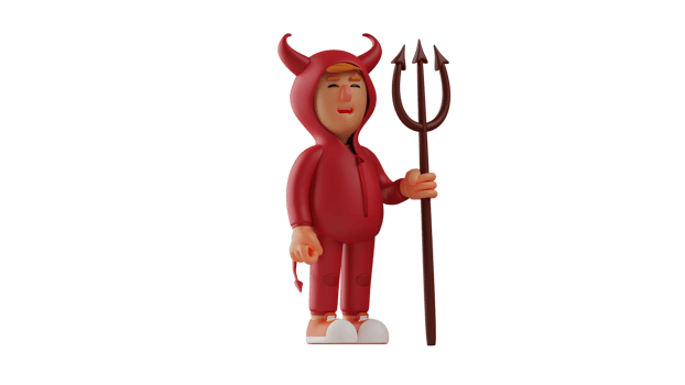 3D illustration. Happy Devil 3D Cartoon Character. The red devil stood up while holding his proud trident. The cute devil smiled with an adorable expression. 3D cartoon character png