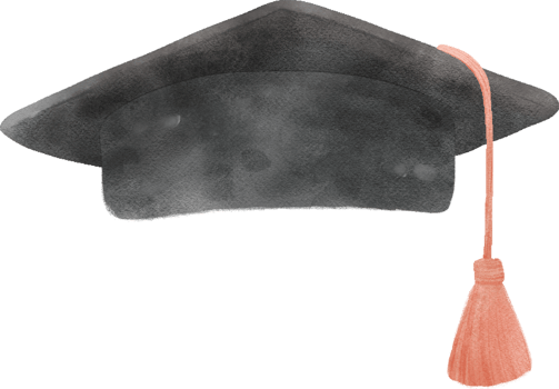 Graduate cap, graduation hat watercolour cartoon hand drawing png