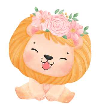 Cute sweet happy baby lion with floral crown watercolour kid animal illustration png