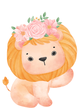 Cute sweet happy baby lion with floral crown watercolour kid animal illustration png